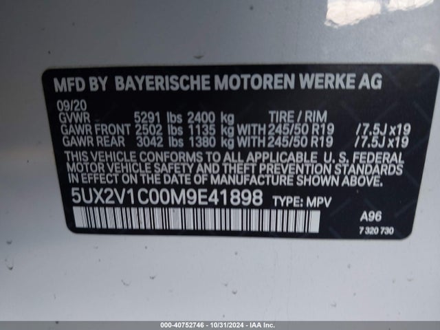 5UX2V1C00M9E41898 BMW X4 Xdrive30i