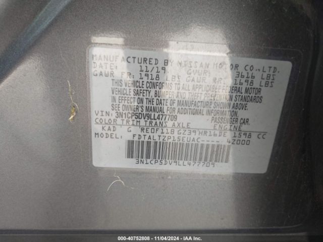 3N1CP5DV9LL477709 Nissan Kicks Sr Xtronic Cvt
