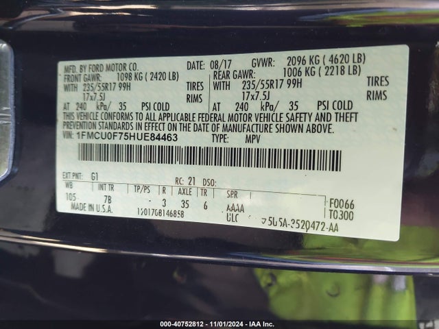 Ford ESCAPE S 2017 1FMCU0F75HUE84463 Image 9