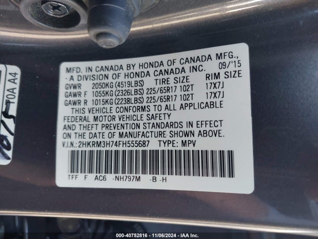 Honda Cr-v Ex-l 2015 2HKRM3H74FH555687 Image 9