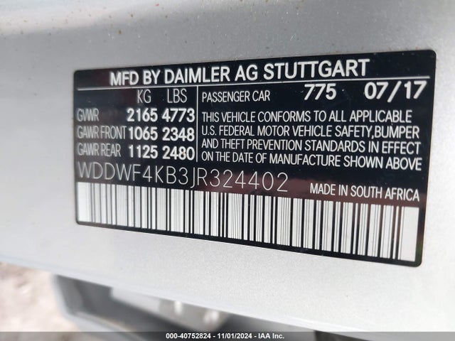 WDDWF4KB3JR324402 Mercedes-Benz C 300 4matic