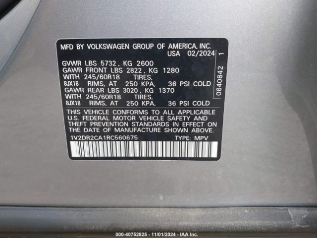 1V2DR2CA1RC560675 Volkswagen Atlas 2.0t Se
