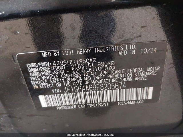 JF1GPAA69F8205674 Subaru Impreza 2.0i