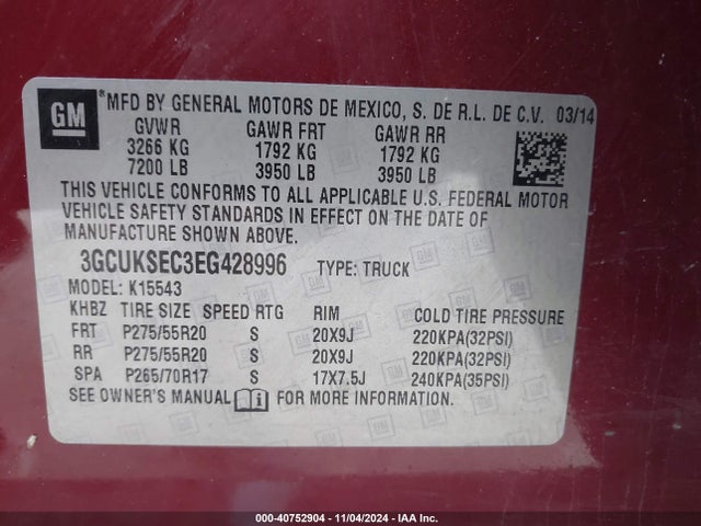 Chevrolet Silverado 1500 1lz 2014 3GCUKSEC3EG428996 Image 9