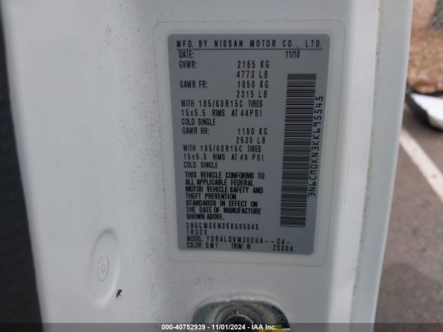 3N6CM0KN3KK695545 Nissan Nv200 S