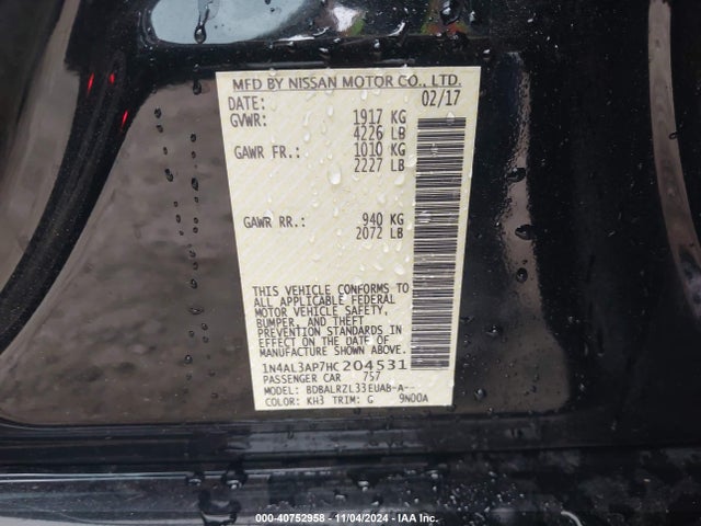 Nissan Altima 2.5 Sl 2017 1N4AL3AP7HC204531 Image 9