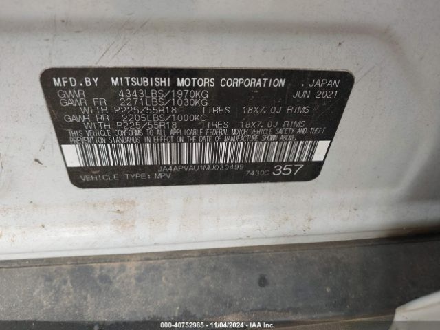 JA4APVAU1MU030499 Mitsubishi Outlander Sport 2.0 Se 2wd
