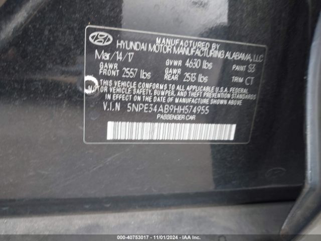 5NPE34AB9HH574955 Hyundai Sonata Sport 2.0t