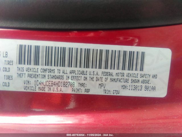1C4NJCEB4HD182708 Jeep Compass Latitude Fwd