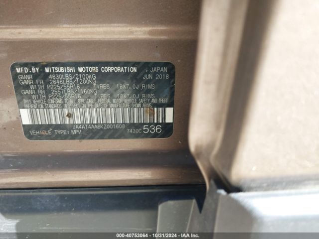 JA4AT4AA6KZ001608 Mitsubishi Eclipse Cross Le