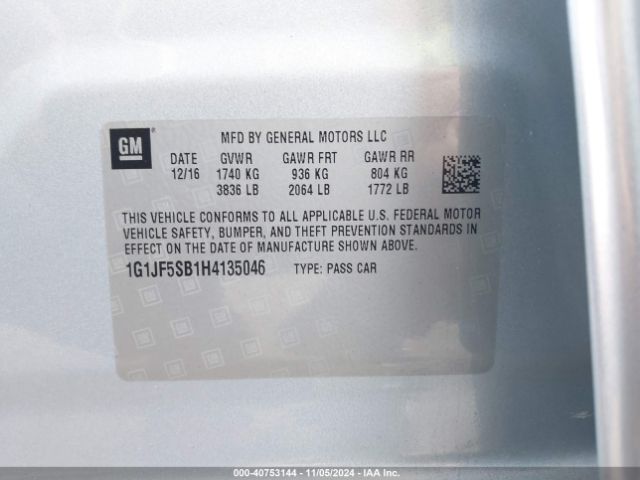 1G1JF5SB1H4135046 Chevrolet Sonic Premier Auto
