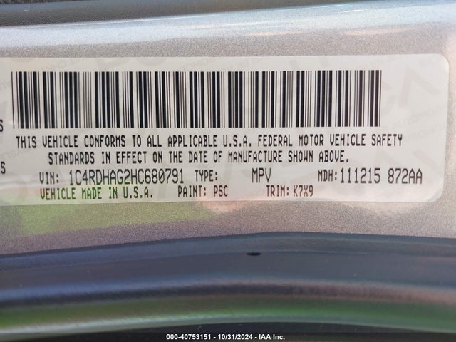 1C4RDHAG2HC680791 Dodge Durango Sxt Rwd