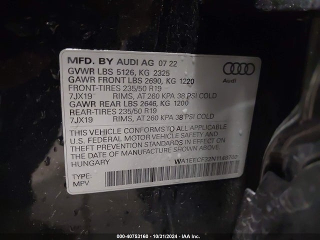 WA1EECF32N1148740 Audi Q3 Premium Plus 45 Tfsi S Line Quattro Tiptronic