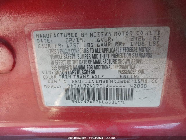 Nissan Versa 1.6 Sv 2019 3N1CN7AP7KL850199 Image 9