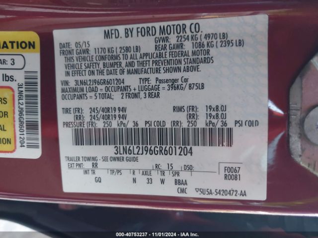 3LN6L2J96GR601204 Lincoln MKZ