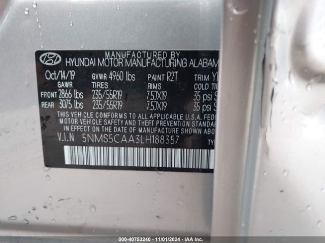 5NMS5CAA3LH188357 Hyundai Santa Fe Limited 2.0t