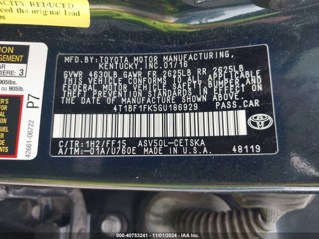 Toyota CAMRY SE 2016 4T1BF1FK5GU186929 Image 9