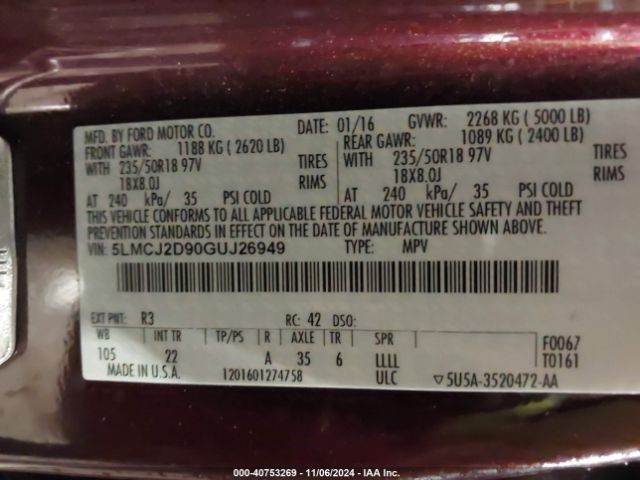 5LMCJ2D90GUJ26949 Lincoln MKC SELECT