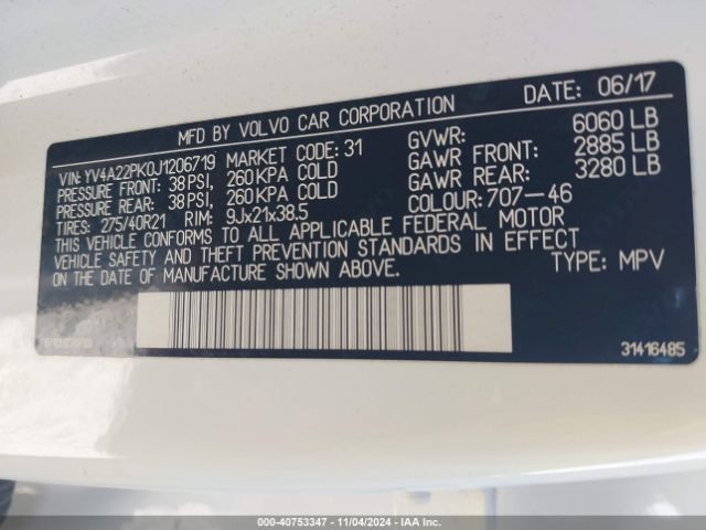 YV4A22PK0J1206719 Volvo Xc90 T6 Momentum