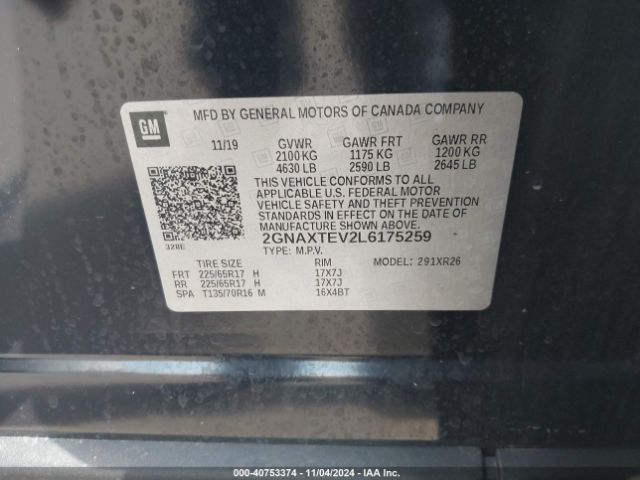 2GNAXTEV2L6175259 Chevrolet Equinox Awd 2fl