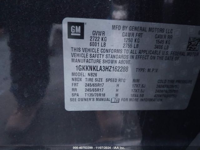 1GKKNKLA3HZ162288 GMC Acadia Sle-1