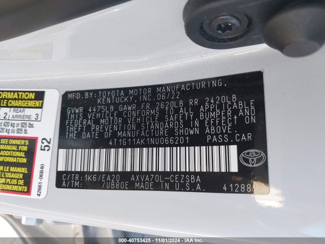 Toyota CAMRY SE 2022 4T1G11AK1NU066201 Image 9