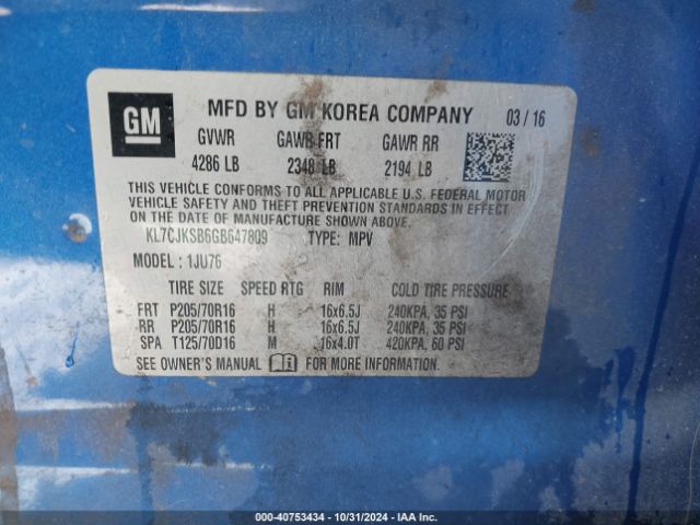 KL7CJKSB6GB647809 Chevrolet Trax 1ls