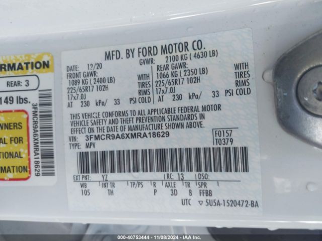 3FMCR9A6XMRA18629 Ford Bronco Sport