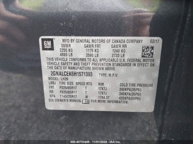 2GNALCEK6H1571393 Chevrolet EQUINOX LT