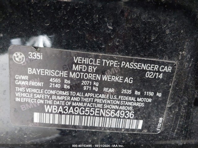 WBA3A9G55ENS64936 BMW 335i