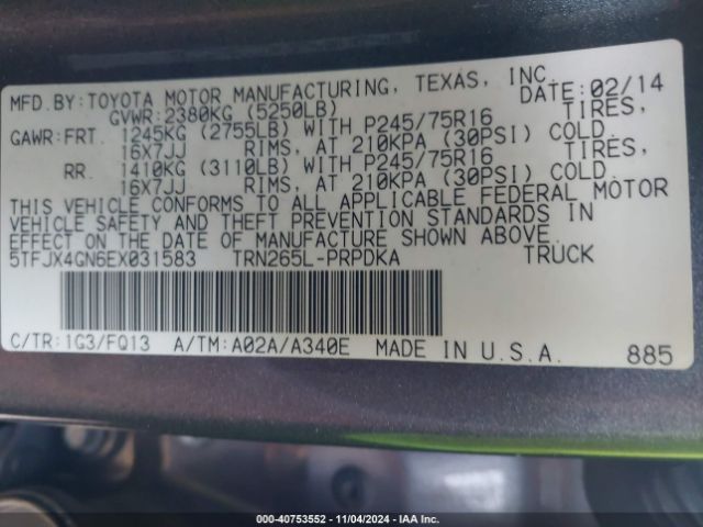 5TFJX4GN6EX031583 Toyota Tacoma Prerunner
