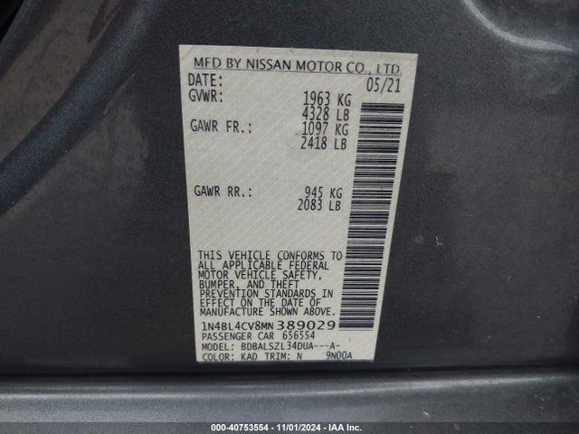 Nissan Altima Sr Fwd 2021 1N4BL4CV8MN389029 Image 9