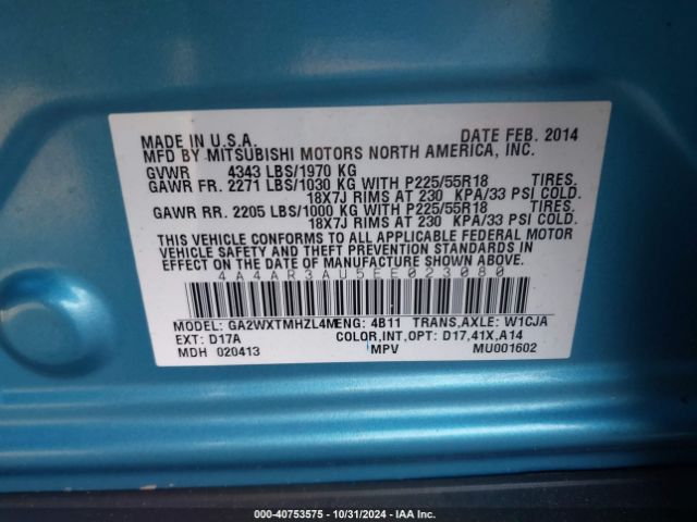 4A4AR3AU5EE023080 Mitsubishi Outlander Sport Es