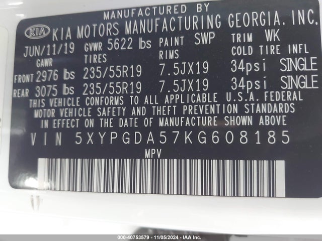 KIA Sorento 3.3l S 2019 5XYPGDA57KG608185 Image 9