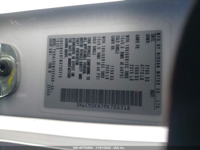 3N6CM0KN7MK705318 Nissan Nv200 Compact Cargo S Xtronic Cvt