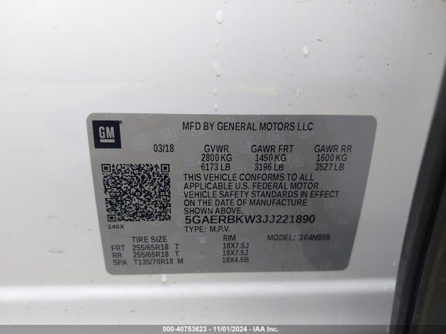 5GAERBKW3JJ221890 Buick Enclave Essence