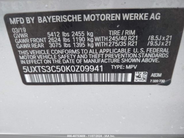 5UXTS3C50K0Z09941 BMW X3 M40i