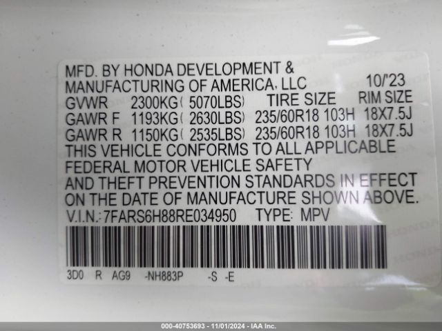 7FARS6H88RE034950 Honda Cr-v Hybrid Sport-l