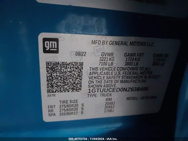 1GTUUCED0NZ638495 GMC Sierra 1500 4wd  Short Box Elevation With 3sb