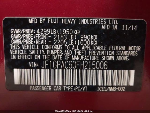 JF1GPAC60FH215006 Subaru Impreza 2.0i Premium