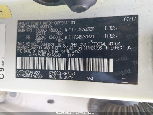 Toyota 4runner Limited 2017 JTEBU5JRXH5478640 Image 9