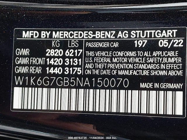 W1K6G7GB5NA150070 Mercedes-Benz S 580 4matic