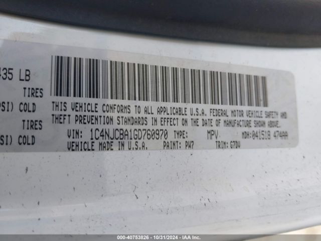 1C4NJCBA1GD760970 Jeep Compass Sport Se