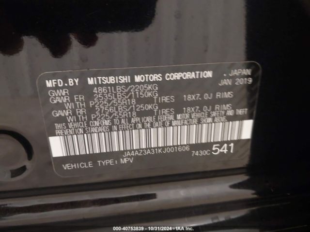 JA4AZ3A31KJ001606 Mitsubishi Outlander Sel