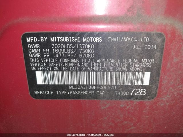 ML32A3HJ8FH006579 Mitsubishi Mirage De/rf