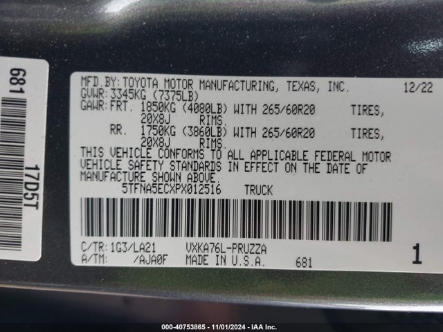 Toyota Tundra Platinum 2023 5TFNA5ECXPX012516 Image 9