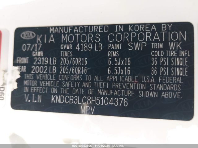 KNDCB3LC8H5104376 KIA NIRO LX