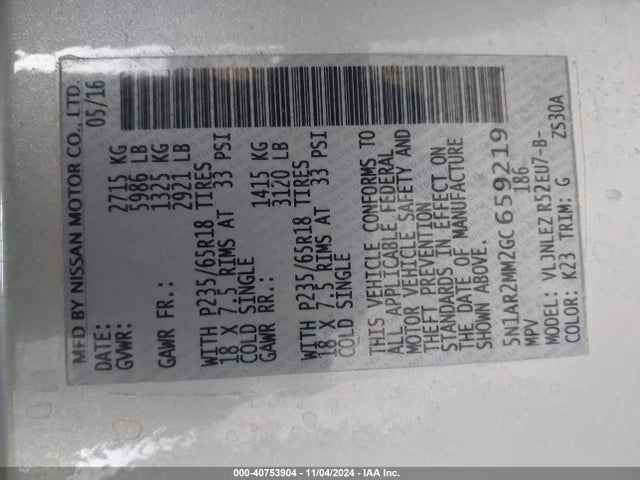 Nissan Pathfinder Sv 2016 5N1AR2MM2GC659219 Image 9