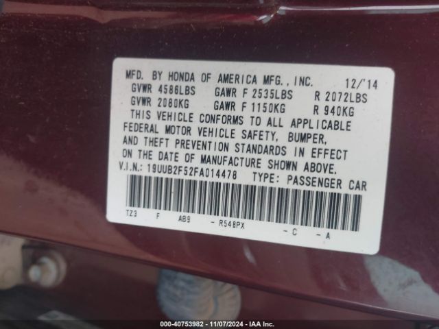 19UUB2F52FA014478 Acura Tlx V6 Tech