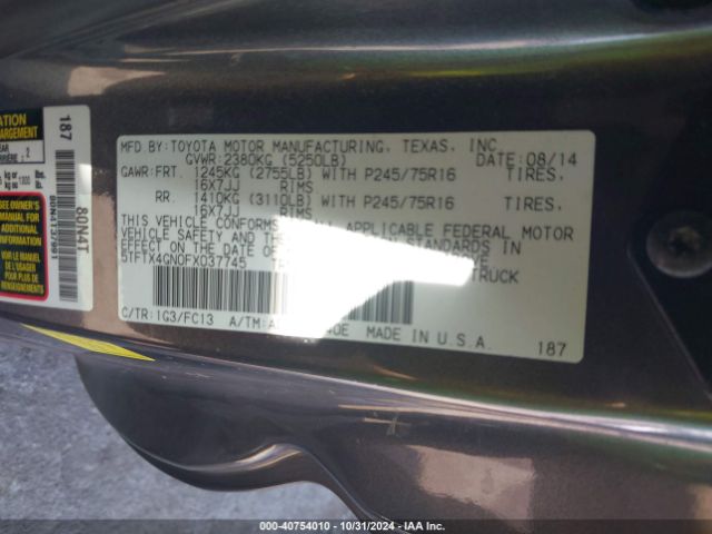 5TFTX4GN0FX037745 Toyota Tacoma Prerunner